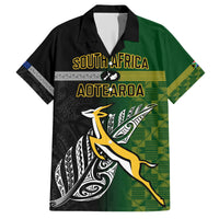 Personalised New Zealand and South Africa Rugby Family Matching Short Sleeve Bodycon Dress and Hawaiian Shirt 2023 World Cup Final All Black Springboks Together - Wonder Print Shop