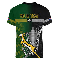 Personalised New Zealand and South Africa Rugby Women V Neck T Shirt 2023 World Cup Final All Black Springboks Together - Wonder Print Shop