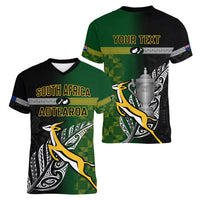 Personalised New Zealand and South Africa Rugby Women V Neck T Shirt 2023 World Cup Final All Black Springboks Together - Wonder Print Shop