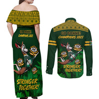South Africa Rugby Couples Matching Off Shoulder Maxi Dress and Long Sleeve Button Shirt Go Bokke World Cup Champions History - Wonder Print Shop
