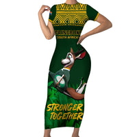 South Africa Rugby Family Matching Short Sleeve Bodycon Dress and Hawaiian Shirt Go Bokke World Cup Champions History - Wonder Print Shop