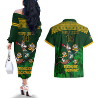 Custom South Africa Rugby Couples Matching Off The Shoulder Long Sleeve Dress and Hawaiian Shirt Go Bokke World Cup Champions History - Wonder Print Shop
