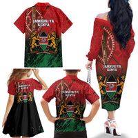 Kenya Independence Day Family Matching Off The Shoulder Long Sleeve Dress and Hawaiian Shirt Jamhuri ya Kenya 1963 - African Pattern - Wonder Print Shop