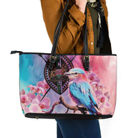 Kenya Lilac-Breasted Roller Leather Tote Bag Coat Of Arms Mix Orchid - Wonder Print Shop