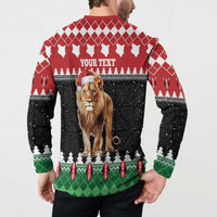 Personalized Kenya Christmas Button Sweatshirt Lion Santa - Heri Ya Krismasi! - Wonder Print Shop