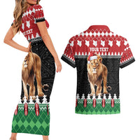 Personalized Kenya Christmas Couples Matching Short Sleeve Bodycon Dress and Hawaiian Shirt Lion Santa - Heri Ya Krismasi! - Wonder Print Shop