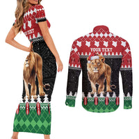 Personalized Kenya Christmas Couples Matching Short Sleeve Bodycon Dress and Long Sleeve Button Shirt Lion Santa - Heri Ya Krismasi! - Wonder Print Shop