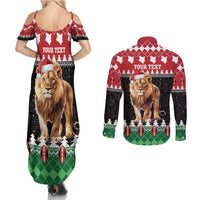 Personalized Kenya Christmas Couples Matching Summer Maxi Dress and Long Sleeve Button Shirt Lion Santa - Heri Ya Krismasi! - Wonder Print Shop