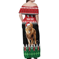 Personalized Kenya Christmas Family Matching Off Shoulder Maxi Dress and Hawaiian Shirt Lion Santa - Heri Ya Krismasi! - Wonder Print Shop