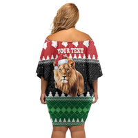 Personalized Kenya Christmas Family Matching Off Shoulder Short Dress and Hawaiian Shirt Lion Santa - Heri Ya Krismasi! - Wonder Print Shop
