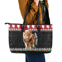 Personalized Kenya Christmas Leather Tote Bag Lion Santa - Heri Ya Krismasi! - Wonder Print Shop