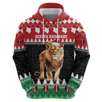 Personalized Kenya Christmas Zip Hoodie Lion Santa - Heri Ya Krismasi! - Wonder Print Shop
