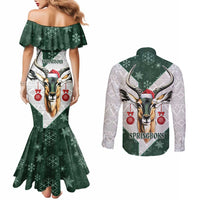 South Africa Springboks Christmas Couples Matching Mermaid Dress and Long Sleeve Button Shirt Bokke Santa - Geseende Kersfees