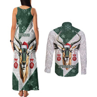 South Africa Springboks Christmas Couples Matching Tank Maxi Dress and Long Sleeve Button Shirt Bokke Santa - Geseende Kersfees - Wonder Print Shop