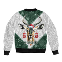 South Africa Springboks Christmas Sleeve Zip Bomber Jacket Bokke Santa - Geseende Kersfees - Wonder Print Shop
