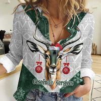 South Africa Springboks Christmas Women Casual Shirt Bokke Santa - Geseende Kersfees - Wonder Print Shop