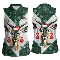 South Africa Springboks Christmas Women Sleeveless Polo Shirt Bokke Santa - Geseende Kersfees - Wonder Print Shop