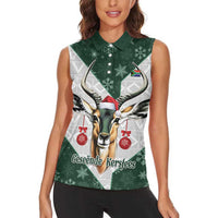 South Africa Springboks Christmas Women Sleeveless Polo Shirt Bokke Santa - Geseende Kersfees - Wonder Print Shop
