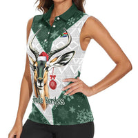 South Africa Springboks Christmas Women Sleeveless Polo Shirt Bokke Santa - Geseende Kersfees - Wonder Print Shop