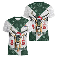 South Africa Springboks Christmas Women V-Neck T-Shirt Bokke Santa - Geseende Kersfees - Wonder Print Shop
