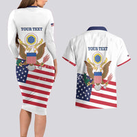 Personalized United States 250th Anniversary Couples Matching Long Sleeve Bodycon Dress and Hawaiian Shirt USA 4th Of July Proud - Wonder Print Shop