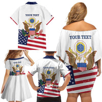 Personalized United States 250th Anniversary Family Matching Off Shoulder Short Dress and Hawaiian Shirt USA 4th Of July Proud - Wonder Print Shop