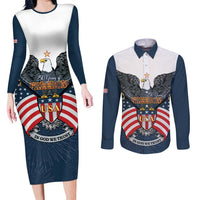 Personalized United States 4th Of July Couples Matching Long Sleeve Bodycon Dress and Long Sleeve Button Shirt 250 Years Of Freedom USA Power Eagle - Wonder Print Shop