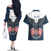 Personalized United States 4th Of July Couples Matching Off The Shoulder Long Sleeve Dress and Hawaiian Shirt 250 Years Of Freedom USA Power Eagle - Wonder Print Shop