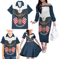 Personalized United States 4th Of July Family Matching Off The Shoulder Long Sleeve Dress and Hawaiian Shirt 250 Years Of Freedom USA Power Eagle - Wonder Print Shop