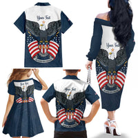 Personalized United States 4th Of July Family Matching Off The Shoulder Long Sleeve Dress and Hawaiian Shirt 250 Years Of Freedom USA Power Eagle - Wonder Print Shop
