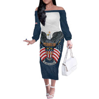 Personalized United States 4th Of July Family Matching Off The Shoulder Long Sleeve Dress and Hawaiian Shirt 250 Years Of Freedom USA Power Eagle - Wonder Print Shop