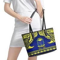 Personalised Fiji Natabua High School Leather Tote Bag Fijian Tapa Pattern - Wonder Print Shop