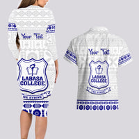Personalised Fiji Labasa College Couples Matching Long Sleeve Bodycon Dress and Hawaiian Shirt Fijian Tapa Pattern - Wonder Print Shop
