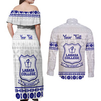 Personalised Fiji Labasa College Couples Matching Off Shoulder Maxi Dress and Long Sleeve Button Shirt Fijian Tapa Pattern - Wonder Print Shop