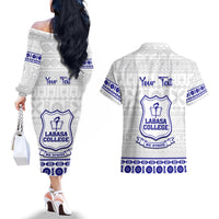 Personalised Fiji Labasa College Couples Matching Off The Shoulder Long Sleeve Dress and Hawaiian Shirt Fijian Tapa Pattern - Wonder Print Shop