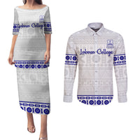 Personalised Fiji Labasa College Couples Matching Puletasi Dress and Long Sleeve Button Shirt Fijian Tapa Pattern - Wonder Print Shop