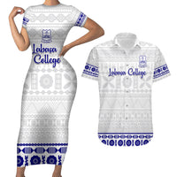 Personalised Fiji Labasa College Couples Matching Short Sleeve Bodycon Dress and Hawaiian Shirt Fijian Tapa Pattern - Wonder Print Shop