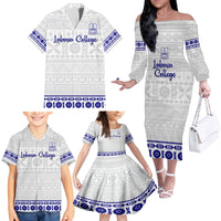 Personalised Fiji Labasa College Family Matching Off Shoulder Long Sleeve Dress and Hawaiian Shirt Fijian Tapa Pattern - Wonder Print Shop