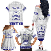 Personalised Fiji Labasa College Family Matching Off Shoulder Long Sleeve Dress and Hawaiian Shirt Fijian Tapa Pattern - Wonder Print Shop