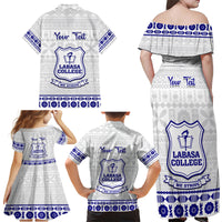 Personalised Fiji Labasa College Family Matching Off Shoulder Maxi Dress and Hawaiian Shirt Fijian Tapa Pattern - Wonder Print Shop
