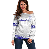 Personalised Fiji Labasa College Off Shoulder Sweater Fijian Tapa Pattern - Wonder Print Shop