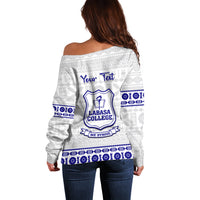 Personalised Fiji Labasa College Off Shoulder Sweater Fijian Tapa Pattern - Wonder Print Shop
