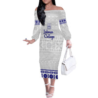 Personalised Fiji Labasa College Off The Shoulder Long Sleeve Dress Fijian Tapa Pattern - Wonder Print Shop