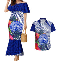 Personalised Samoana High School Couples Matching Mermaid Dress and Hawaiian Shirt American Samoa Schools Polynesian Tropical Flowers - Wonder Print Shop