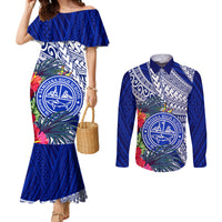 personalised-samoana-high-school-couples-matching-mermaid-dress-and-long-sleeve-button-shirt-american-samoa-schools-polynesian-tropical-flowers