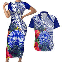 Personalised Samoana High School Couples Matching Short Sleeve Bodycon Dress and Hawaiian Shirt American Samoa Schools Polynesian Tropical Flowers - Wonder Print Shop