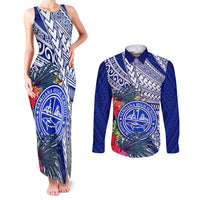 Personalised Samoana High School Couples Matching Tank Maxi Dress and Long Sleeve Button Shirt American Samoa Schools Polynesian Tropical Flowers - Wonder Print Shop