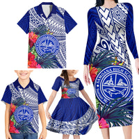 Personalised Samoana High School Family Matching Long Sleeve Bodycon Dress and Hawaiian Shirt American Samoa Schools Polynesian Tropical Flowers - Wonder Print Shop