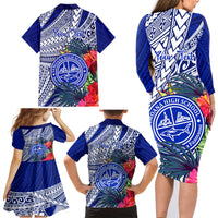 Personalised Samoana High School Family Matching Long Sleeve Bodycon Dress and Hawaiian Shirt American Samoa Schools Polynesian Tropical Flowers - Wonder Print Shop