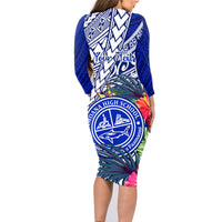 Personalised Samoana High School Family Matching Long Sleeve Bodycon Dress and Hawaiian Shirt American Samoa Schools Polynesian Tropical Flowers - Wonder Print Shop